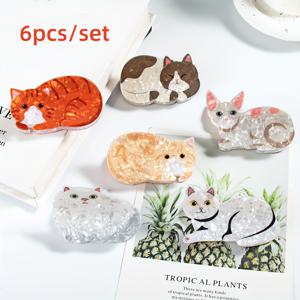 TEMU 6개 세트 귀여운 고양이 헤어클립, 여성용 카툰 고양이 헤어핀, 달콤하고 재미있는 아세테이트 고양이 헤어클립, 파티와 휴일 데일리용 완벽, 크리스마스 선물 PVC 클립, 8cm 액세서리 헤어핀, 귀여운 고양이 동물 헤어클립