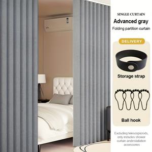 TEMU 1개 모던 단열 접이식 파티션 커튼, 폴리에스터 룸 파티션 타이포함, 펀칭 없이 간편 설치, 후크 장착, 클래식 웨이브 디자인, 모던 스타일, 세 가지 색상, 다양한 사이즈, 내구성 있는 원단