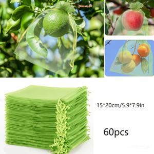 TEMU 60개 과일 보호망, 나무용 그물망, 과일 나무용 끈이 있는 녹색 메쉬백, 재사용 가능하고 통기성 있는 메쉬 재배백, 씨앗 파우치, 정원 및 포도원 필수품