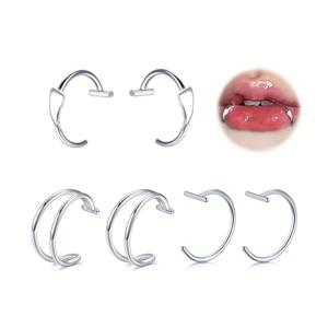 TEMU 6피스 비피어싱 입술 주얼리 세트 - 클립온 입술 커프, 스네이크 바이트 후프 & 더블 후프 링 | 스테인리스 뱀파이어 송곳니 액세서리, 파티용 쉬운 입술 피어싱 (피어싱 필요 없음, 착용감 좋음)