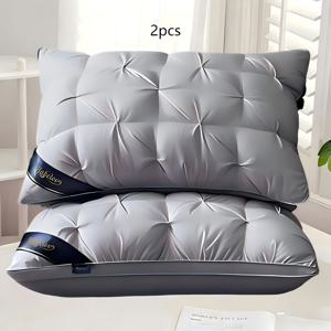 TEMU 고품질 베개 한 쌍, 고급 5성 호텔 품질, 깊은 수면을 위한 목 지지, 붕괴되지 않는 탄성 코어 제공, 사계절용, 화이트 새틴 색상, 수면 전용 디자인, 선물로 좋습니다.