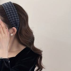 TEMU 여성용 빈티지 체크무늬 헤어밴드 1개, 다재다능하고 스타일리시한 와이드 헤어 액세서리
