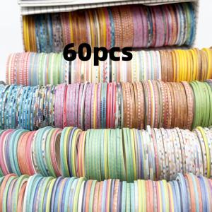 TEMU 2mm 일본 와시 테이프 60개 세트 - 부드럽고 생생한 색상, 혼합 색상, 플라스틱 코팅, 스크랩북, 다이어리, 플래너, 문구류, 공예, 프로젝트, 스크랩북 용품, 장식 스트립, 공예 애호가에게 적합