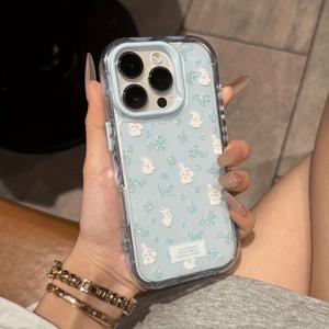 TEMU 폰케이스: 귀여운 작은 흰 토끼 꽃무늬 웨이브 폰케이스 아이폰 17/17 Air/16/15/14/13/12/11 Pro Max/XR/XS/XS Max 시리즈, 크리스마스 새해 생일 선물로 완벽한 친구, 친척, 파트너, 비즈니스 선물~웨이브 젤리-쉘 프레임-흰 토끼 꽃무늬 1011SC