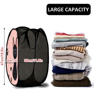 TEMU 1개 귀여운 검은 고양이 팝업 세탁바구니 - 접이식 메쉬 보관 바구니, 간편 조립, 공간 절약 & 룸 정리, 현대적인 홈 침실 정리용 메쉬 세탁바구니