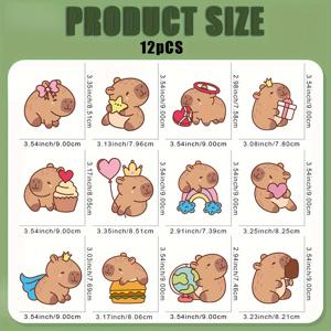 TEMU 12가지 디자인 귀여운 카피바라 DIY 다림질 전사 스티커 - 세탁 가능 & 내구성 강한 비닐, 티셔츠, 바지, 마스크, 백팩용 - 재봉 필요 없는 DIY 패치 (왕관, 날개, 햄버거 패턴 포함)