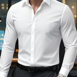 TEMU 고급 남성용 솔리드 컬러 셔츠, 심플한 출근용 긴팔 상의, 봄과 가을에 적합, 내부 및 외부 착용 가능