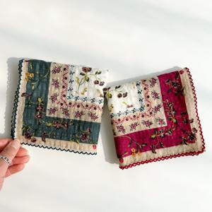 TEMU 여자손수건 2매세트 여성 목 쁘띠스카프 면 꽃무늬 레이스 순면 국내제작 당일발송