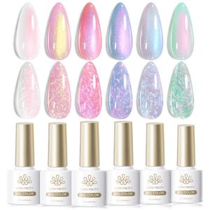 TEMU 레이저 오로라 네일 젤세트 아이스 글리터 미러 젤폴리쉬 6종 판타지 젤리 글리터 컬렉션