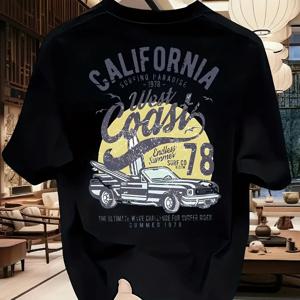 TEMU 남성용 헤비웨이트 반팔 티셔츠 - 라운드넥 캐주얼 여름 셔츠, 내구성 있는 세탁기 사용 가능 원단, 봄/여름 아웃도어 웨어, 브랜드 프린팅 프로모션 선물용 (캐주얼 스타일에 이상적)