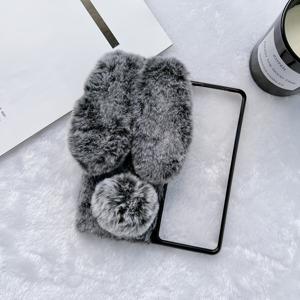 TEMU 휴대폰 케이스 - 플러시 3D 긴귀 회색-분홍 토끼 접이식 휴대폰 케이스, 삼성 Z Fold3/4/5/6/7 풀 커버 호환