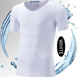 TEMU 남성용 여름 시즌 솔리드 컬러 초박형 스포츠 반팔 탑, 통기성 좋은 퀵드라이 V넥 티셔츠, 러닝 및 헬스용