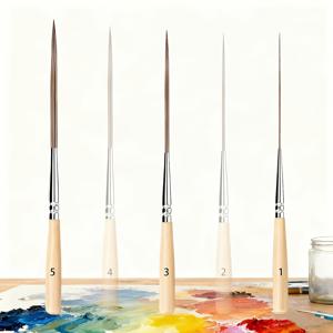 TEMU 전문가용 염소 귀 모발 브러쉬 | 오일, 아크릴, 수채화용 초장머리 - 캔버스, 서예, 미술 디테일링을 위한 높은 흡수력의 긴 솔, 튼튼한 나무 & 금속 손잡이