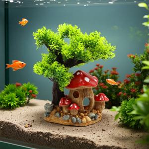 TEMU 모조 버섯집이 특징인 수지 수족관 장식, 물고기를 위한 창의적인 은신처 및 휴식 동굴, 수지 수족관 장식품, 물고기와 새우를 위한 숨는 장소, 수족관 서식지 디자인, 실내 수생 동물 및 가정 장식용, 크리스마스/할로윈/밸런타인데이/부활절 선물용으로 적합. 내구성이 뛰어나고 관리가 쉬운 소재로 제작됨