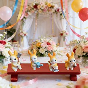 TEMU 4개, 레진 토끼 조각상 (디스플레이 테이블 제외), 사실적인 동물 피규어, 웨딩 장식, 미니어처 조경, 풍경 개선, 차량용 소형 데스크탑 장식품, 실내/실외 홈 데코에 적합