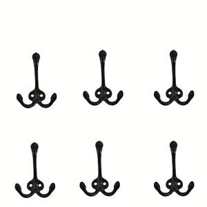 TEMU 빈티지 주철 벽걸이 후크 6개 - 견고한 블랙 메탈 빈티지 팜하우스 벽걸이 후크, 곡선형 고리, 간편한 설치, 드릴 없이 접착제 또는 나사 필요 없음