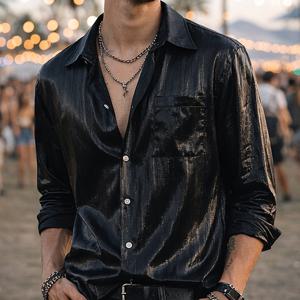 TEMU 남성용 뮤직 페스티벌 캐주얼 긴팔 셔츠