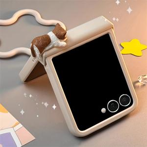 TEMU 휴대폰 케이스 - 사랑스러운 3D 만화 고양이 휴대폰 케이스, 솔리드 색상에 프로스트 엔드, 꽃 모양의 부드러운 스트랩 포함, 삼성 갤럭시 Z 플립 모델 4, 5, 6, 7용으로 디자인