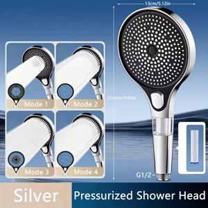 TEMU 1개 고압 4단계 샤워헤드 필터 포함, 욕실 핸드헬드 샤워, 고정형 대형 라운드 샤워헤드, 샤워 전용, 고품질 욕실 샤워, 욕실 액세서리, 스타일리시 샤워 액세서리, 실버, 블랙, 그레이 샤워헤드, 가벼운 무게, 사용 및 설치 간편
