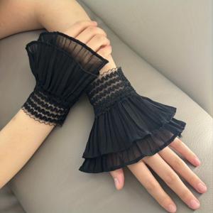 TEMU 여성용 새로운 메쉬 레이스 속이 빈 코바늘 소매 1쌍, 트렌디한 플레어 커프스 레이스 장식, 결혼식, 생일, 기념일 및 크리스마스 장식에 적합, 여성용 특별한 날 장갑