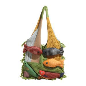 TEMU 2026 신상 니치 다용도 패션 패치워크 개성 피쉬 핸드백 니트 토트백, 대학생용 대용량 여성 가방, 수업 및 출근용