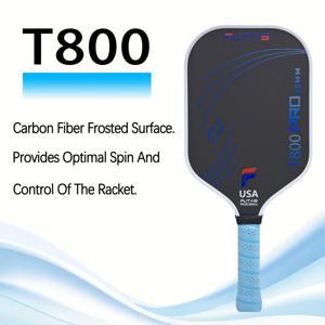 TEMU T800 카본 파이버 픽클볼 패들은 볼의 스핀을 향상시키는 텍스처 마감의 무광택 표면을 특징으로 합니다. 열압착 통합 몰딩 공정으로 제작되었으며 두께는 16mm입니다.