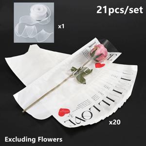 TEMU 21개 세트, 리본이 달린 단일 장미 포장 백, 사랑 테마 단일 줄기 슬리브, 발렌타인데이, 스승의 날, 어버이날, 결혼식, 생일 선물 및 파티 장식에 적합한 부케 백