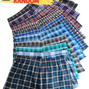 TEMU 랜덤 1개 체크무늬 남성용 드로즈, 편안함, 클래식하고 패셔너블함, 통기성, 집 및 레저에 적합