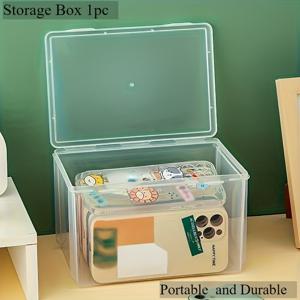 TEMU 대용량 투명 수납 상자 - 튼튼하고 방진 기능, 플립 커버, 사용하기 쉬움, 문구류 보관 상자, 쌓을 수 있는 디자인, 수납 상자