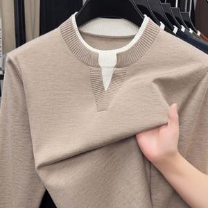 TEMU 봄/가을 신상품 고밀도 방적 남성용 브이넥 크루넥 긴팔 스웨터, 패셔너블한 캐주얼 활용도 높은 남성 의류, 부드럽고 편안하며 따뜻한 니트 상의, 스타일리시한 상의 의류 YJ8201