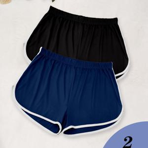 TEMU 2팩 여성 플러스 사이즈 캐주얼 잠옷 반바지 | 컬러 블록 디자인, 약간의 스트레치 원단, 올 시즌용