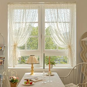 TEMU 코티지코어 우아함, 매력적인 화이트 레이스 플로랄 카페 커튼 - 자수, 주방 & 식당 장식용 로드 포켓 디자인