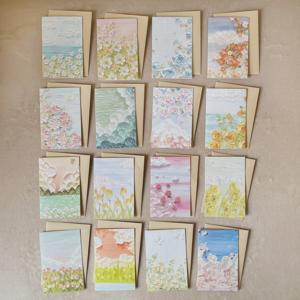 TEMU 16개 예술적인 유화 그림 인사말 카드 세트와 봉투 - 생일, 기념일, 발렌타인데이, 결혼식, 감사 메모 등을 위한 다용도 꽃 & 풍경 디자인, 추수감사절에 완벽함