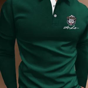 TEMU 호랑이 머리 애니메이션 프린트 남성용 캐주얼 컴피트 긴팔 셔츠 (봄/가을, 골프 스포츠용)