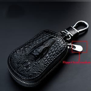 TEMU 고급 정품 소가죽 인조 가죽 자동차 키 거치대, 악어 무늬 - 슬림한 블랙과 브라운, 튼튼한 지퍼 키 케이스와 금속 클라스프, 다양한 모델에 적합, 일상 출퇴근 액세서리 및 스타일리시한 선물