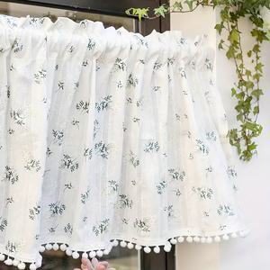 TEMU 1개 프렌치 컨트리 플로랄 반투명 커튼, 폼폼 장식 - 세탁기 사용 가능, 빛 차단 폴리에스테르 베란다, 주방 & 침실용, 로드 포켓 디자인, 주방 커튼