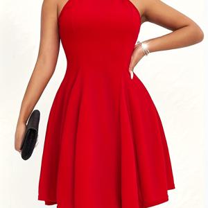 TEMU 여성을 위한 우아한 민소매 홀터넥 플로우 스커트 드레스