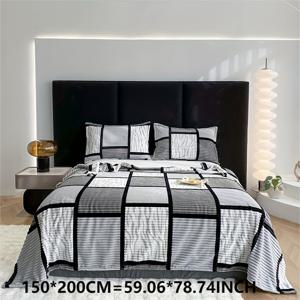 TEMU 프린트된 산뜻한 스타일 체크무늬 이지 커버 담요 1개, 두꺼운 플러시 담요, 1인용 다기능 담요, 낮잠, 에어컨 담요, 사무실 담요, 침대 시트