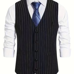 TEMU 남성용 블랙 앤 화이트 조끼, 스타일리시하고 슬림핏의 스위트 조끼로, 해외 무역에 적합하며 신랑 친구 및 캐주얼한 날에 완벽합니다.