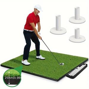 TEMU 골프 매트, HUAEN 5x4ft 골프 타격 매트, 실내외 훈련용 인조잔디 골프 매트, 3개의 고무 티와 1개의 골프공 트레이가 포함된 골프 연습 매트, 골프 선물|골프티