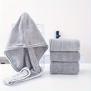 TEMU 대나무 숯 헤어 타월 캡 여성용 이중 레이어 두꺼운 흡수성 퀵 드라이 신상 대나무 섬유 목욕 캡 고급스러운 헤어 타월