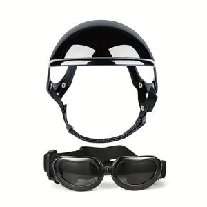 TEMU 강아지용 고글 및 헬멧 세트 (블랙 디자인, 조절 가능한 스트랩, 먼지 및 바람 방지 기능 포함), 소형 강아지에게 적합