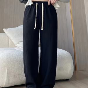 TEMU 플러스 사이즈 - 플러스 사이즈 - 여성용 하이웨이스트 와이드 레그 팬츠, 플러스 사이즈의 방향성 봄/가을 텍스처 아이스 원단