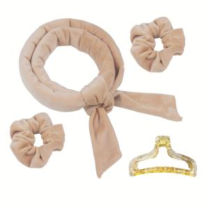 TEMU 쉬운 수면 중 헤어 컬러 세트 - 열 없음, 모든 헤어 타입을 위한 대형 웨이브 스펀지 롤러와 스크런치 & 클립