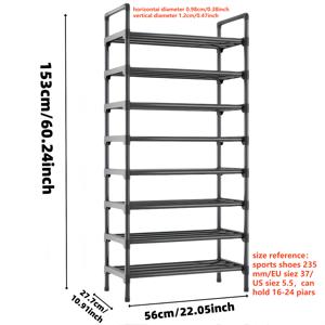 TEMU 8단 헤비듀티 신발장 - 튼튼한 금속 프레임 & 플라스틱 선반, 공간 절약형 바닥 보관 선반, 가정, 기숙사, 현관에 적합, 쉬운 조립, 현관 보관에 이상적인 선물, 기숙사 및 현관에 적합