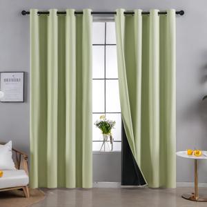 TEMU 2개 세트 100% 완전 차광 그린 탑 천공형 걸이형 커튼, 열차단 거실 침실 발코니용 커튼