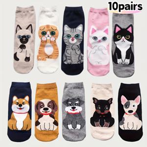 TEMU 만화 고양이와 강아지 패턴 양말 5/10켤레, 귀엽고 편안하며 통기성 좋은 부츠삭스, 여성용 양말 및 스타킹, 십대용