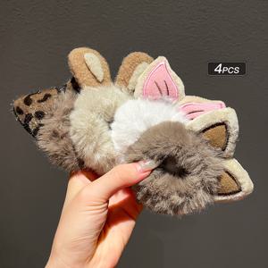 TEMU 여성용 귀여운 고양이 귀 머리띠 4개 세트, 플러시 폼폼 포함, 가을/겨울 스타일 헤어 액세서리