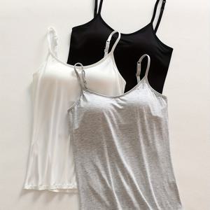 TEMU 패드 컵 내장형 멜빵 캐미솔 1개, 여성용 속옷 베이스레이어, 없이 착용 또는 아우터 탑으로 활용 가능