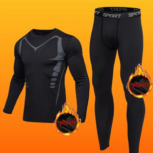 TEMU 2개 남성용 프린트 플리스 따뜻한 슈트, 타이트핏 스포츠 가을 봄 상의 및 바지, 남성용 플러시 따뜻한 고탄력 편안한 속옷 세트